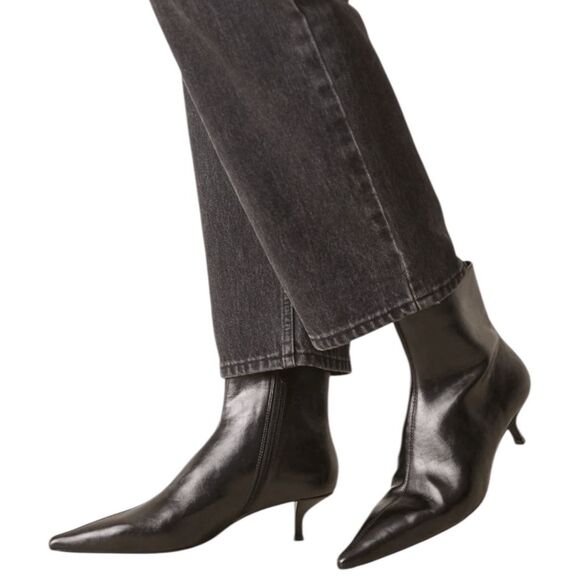 Mango MNG Pointed Toe Kitten Heel Ankle Boots Black Women Size 39/8.5 NEW - Picture 1 of 8